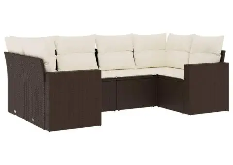 Set canapele de grădină cu perne, 6 piese, maro, poliratan - 2/3