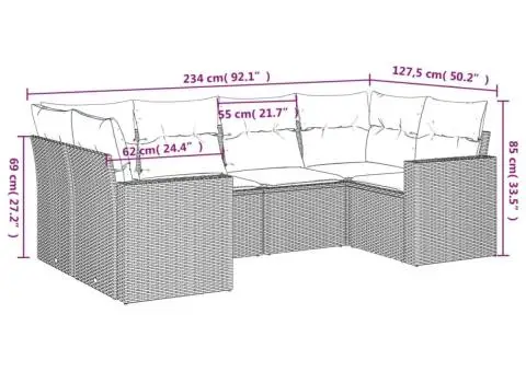 Set canapele de grădină cu perne, 6 piese, maro, poliratan - 3/3