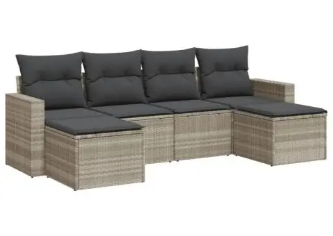 Set canapele de grădină cu perne, 6 piese gri deschis poliratan - 2/3