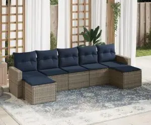 vidaXL Set canapele de grădină cu perne, 7 piese, gri, poliratan