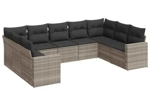 Set canapele de grădină cu perne, 9 piese gri deschis poliratan - 2/3