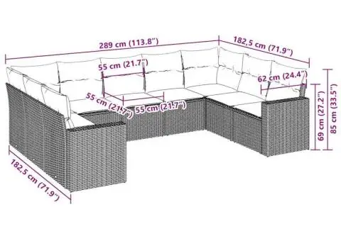 Set canapele de grădină cu perne, 9 piese gri deschis poliratan - 3/3
