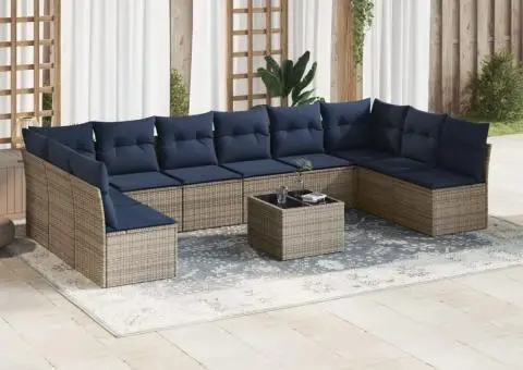 Set canapele de grădină cu perne, 11 piese, gri, poliratan - 1/3