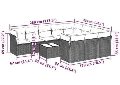 Set canapele de grădină cu perne, 11 piese, gri, poliratan - 3/3