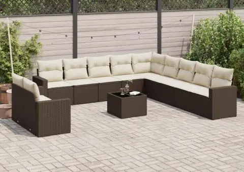 Set canapele de grădină cu perne, 12 piese, maro, poliratan - 1/3