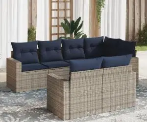 vidaXL Set canapele de grădină cu perne, 7 piese, gri, poliratan