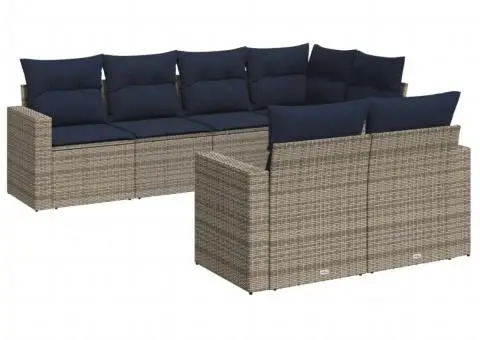 Set canapele de grădină cu perne, 7 piese, gri, poliratan - 2/3