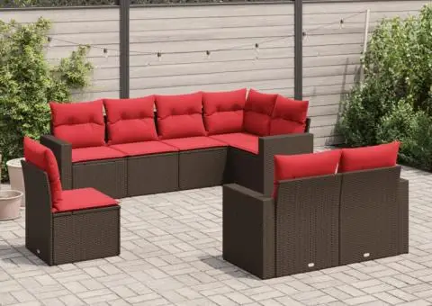 Set canapele de grădină cu perne, 8 piese, maro, poliratan - 1/3