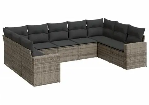 Set canapele de grădină, 9 piese, cu perne, gri, poliratan - 2/3