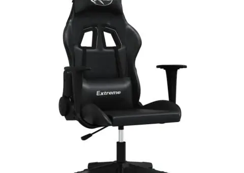 Scaun de gaming de masaj, negru, piele ecologică - 2/5