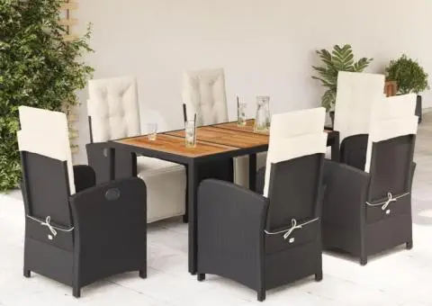 Set mobilier de grădină cu perne, 7 piese, negru, poliratan - 1/5