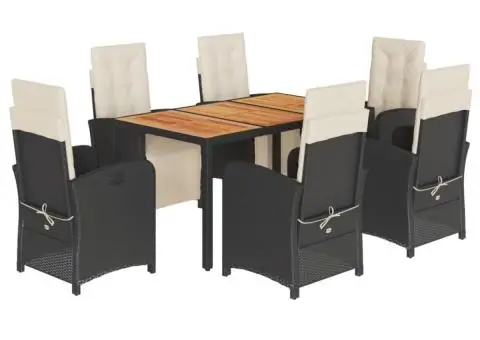 Set mobilier de grădină cu perne, 7 piese, negru, poliratan - 2/5