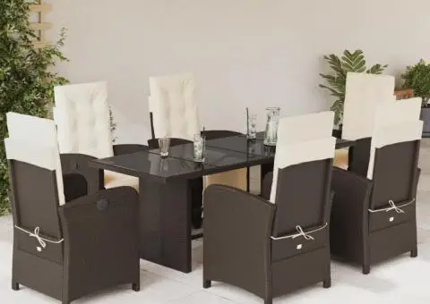 Set mobilier de grădină cu perne, 7 piese, maro, poliratan - 1/5