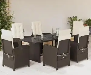 Set mobilier de grădină cu perne, 7 piese, maro, poliratan