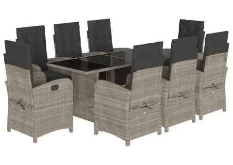 Set mobilier grădină cu perne, 9 piese, gri deschis, poliratan - 2/5