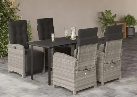 Set mobilier de grădină cu perne, 5 piese gri deschis poliratan - 1/5