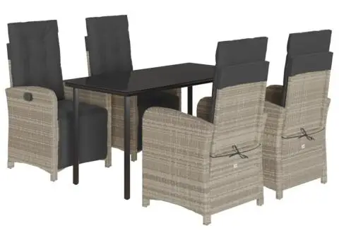Set mobilier de grădină cu perne, 5 piese gri deschis poliratan - 2/5