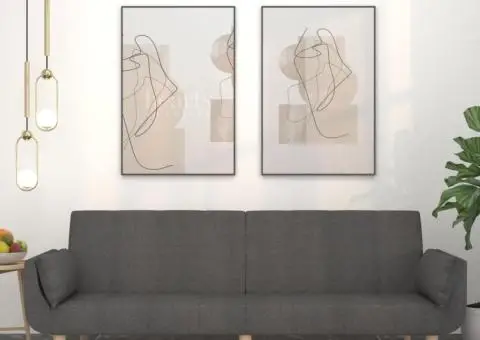 Canapea extensibilă cu 2 locuri, 2 perne, gri închis, textil - 1/5