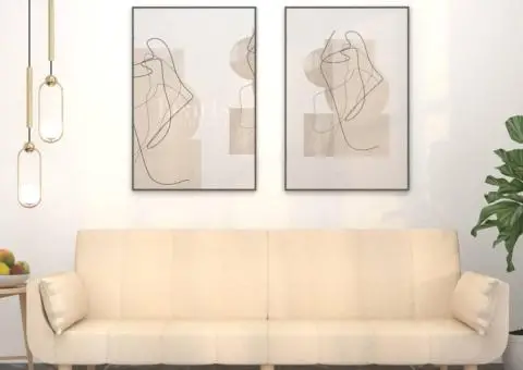 Canapea extensibilă cu 2 locuri, 2 perne, crem, textil - 1/5