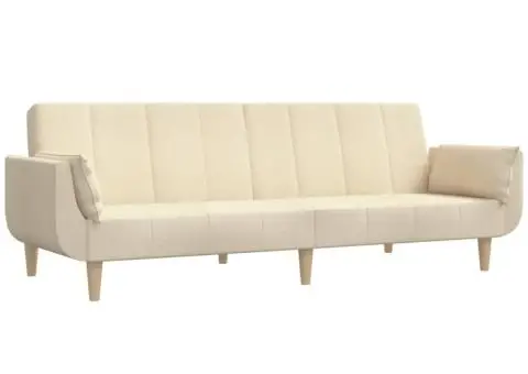 Canapea extensibilă cu 2 locuri, 2 perne, crem, textil - 2/5