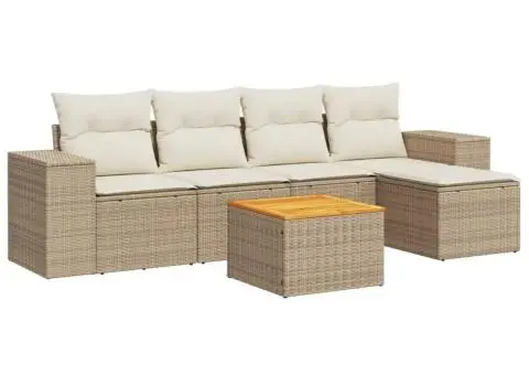 Set canapele de grădină cu perne, 6 piese, bej, poliratan - 2/3