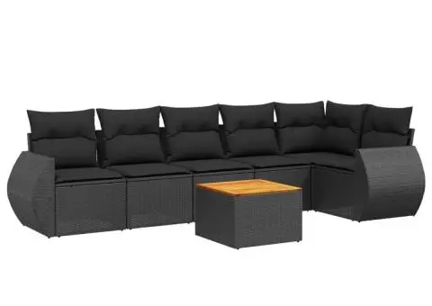 Set canapele de grădină cu perne, 7 piese, negru, poliratan - 2/3