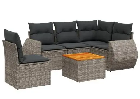 Set mobilier grădină cu perne, 6 piese, gri, poliratan - 2/3