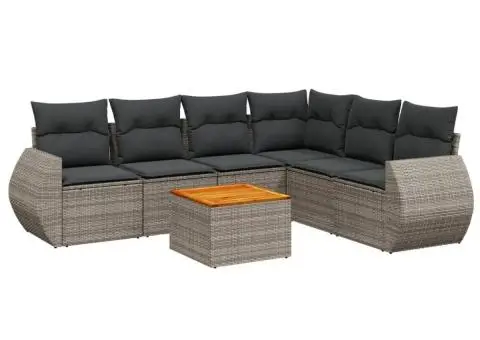 Set canapele de grădină, 7 piese, cu perne, gri, poliratan - 2/3