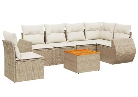 Set canapele de grădină, 7 piese, cu perne, bej, poliratan - 2/3