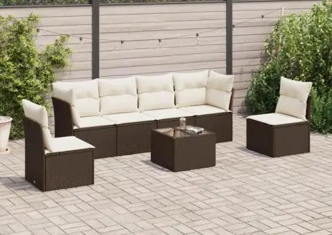 Set canapele de grădină cu perne, 7 piese, maro, poliratan - 1/3