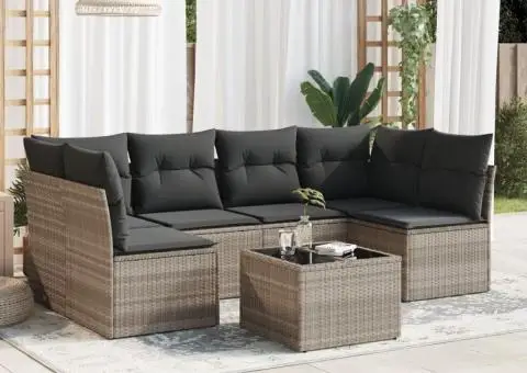 Set canapele de grădină cu perne, 7piese gri deschis poliratan - 1/3