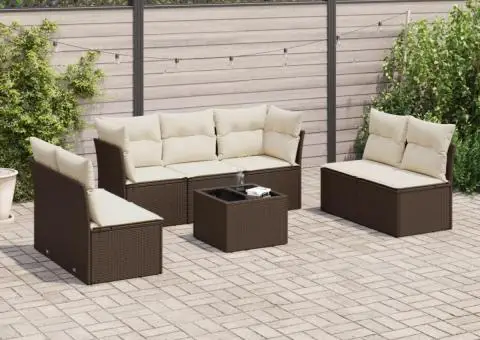 Set canapele de grădină cu perne, 8 piese, maro, poliratan - 1/3