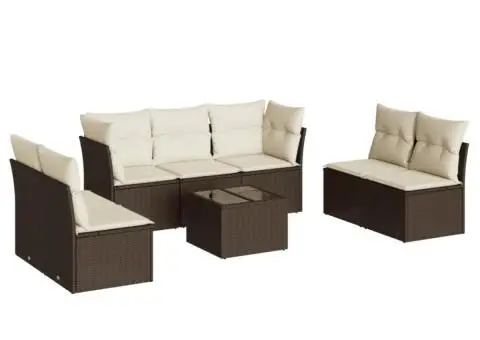 Set canapele de grădină cu perne, 8 piese, maro, poliratan - 2/3