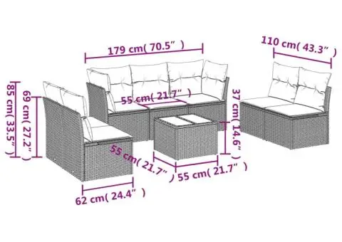 Set canapele de grădină cu perne, 8 piese, maro, poliratan - 3/3