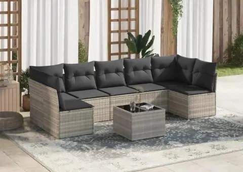 Set mobilier de grădină cu perne, 8 piese gri deschis poliratan - 1/3