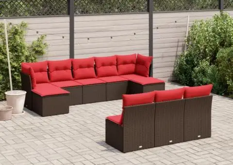 Set canapele de grădină cu perne, 10 piese, maro, poliratan - 1/3