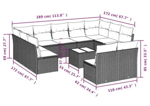 Set canapele de grădină cu perne, 12 piese, maro, poliratan - 3/3