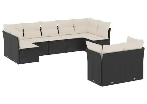 Set mobilier de grădină cu perne, 9 piese, negru, poliratan - 2/3