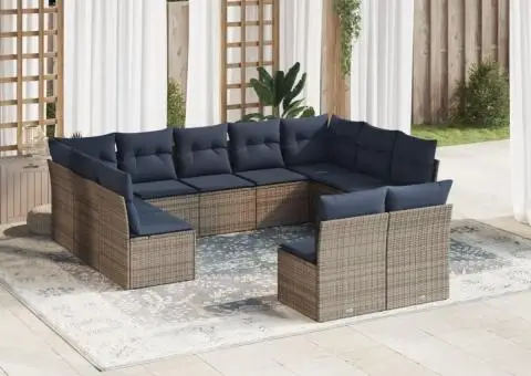 Set canapele de grădină cu perne, 11 piese, gri, poliratan - 1/3