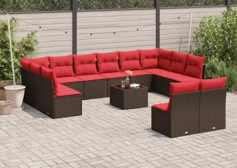 Set canapele de grădină cu perne, 13 piese, maro, poliratan - 1/3