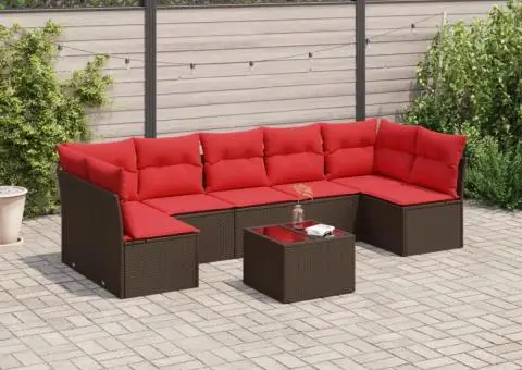 Set canapele de grădină cu perne, 8 piese, maro, poliratan - 1/3