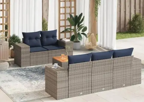 Set canapele de grădină cu perne, 6 piese, gri, poliratan - 1/3