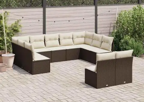 Set canapele de grădină cu perne, 11 piese, maro, poliratan - 1/3