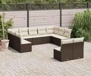 vidaXL Set canapele de grădină cu perne, 11 piese, maro, poliratan