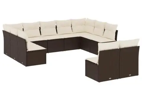 Set canapele de grădină cu perne, 11 piese, maro, poliratan - 2/3