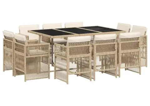 Set mobilier de grădină cu perne, 11 piese, bej, poliratan - 2/5