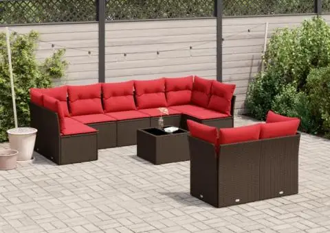 Set canapele de grădină cu perne, 10 piese, maro, poliratan - 1/3