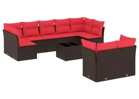 Set canapele de grădină cu perne, 10 piese, maro, poliratan - 2/3