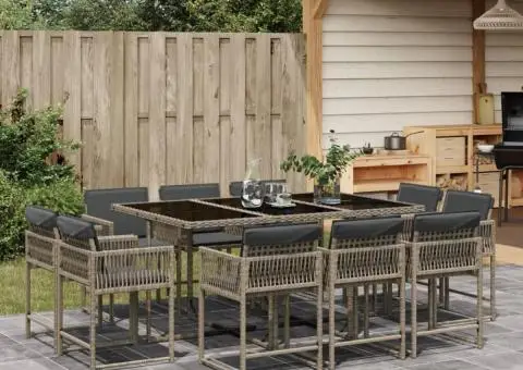 Set mobilier de grădină cu perne, 11 piese, gri, poliratan - 1/5