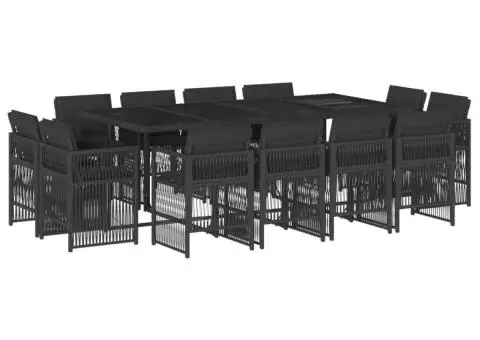 Set mobilier de grădină cu perne, 13 piese, negru, poliratan - 2/5